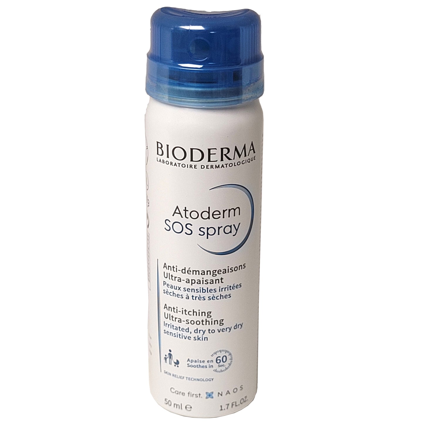 Atoderm Sos spray antipicores Bioderma 50 ml. Atoderm SOS Spray alivia el picor de forma inmediata y actúa en los dos tipos de picor, el puntual y el crónico. Alivia la sensación de quemazón y picor, provocado por picaduras, urticarias e irritaciones en tan sólo 60 segundos y durante al menos seis horas.