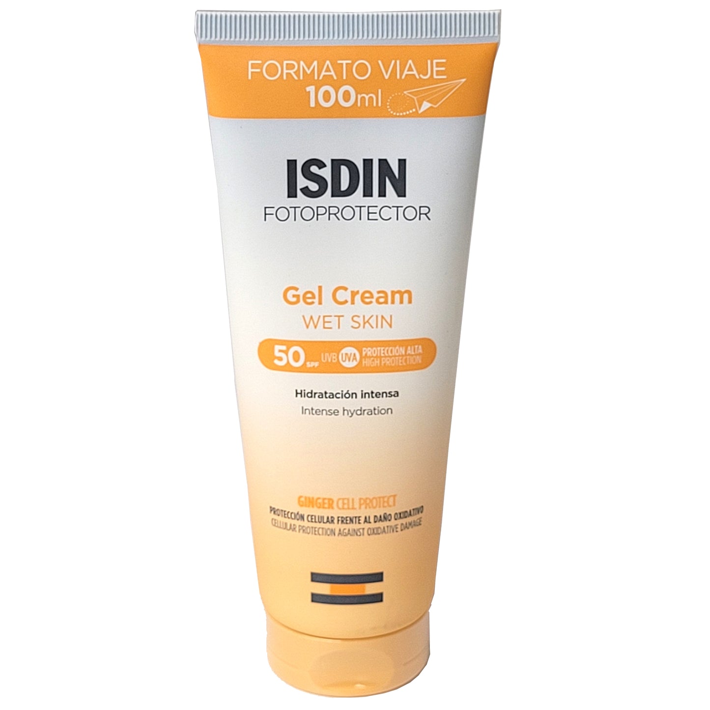 Fotoprotector Isdin Gel Cream SPF 50+ formato viaje 100 ml. Hidratante, rápida absorción, resistente al agua.