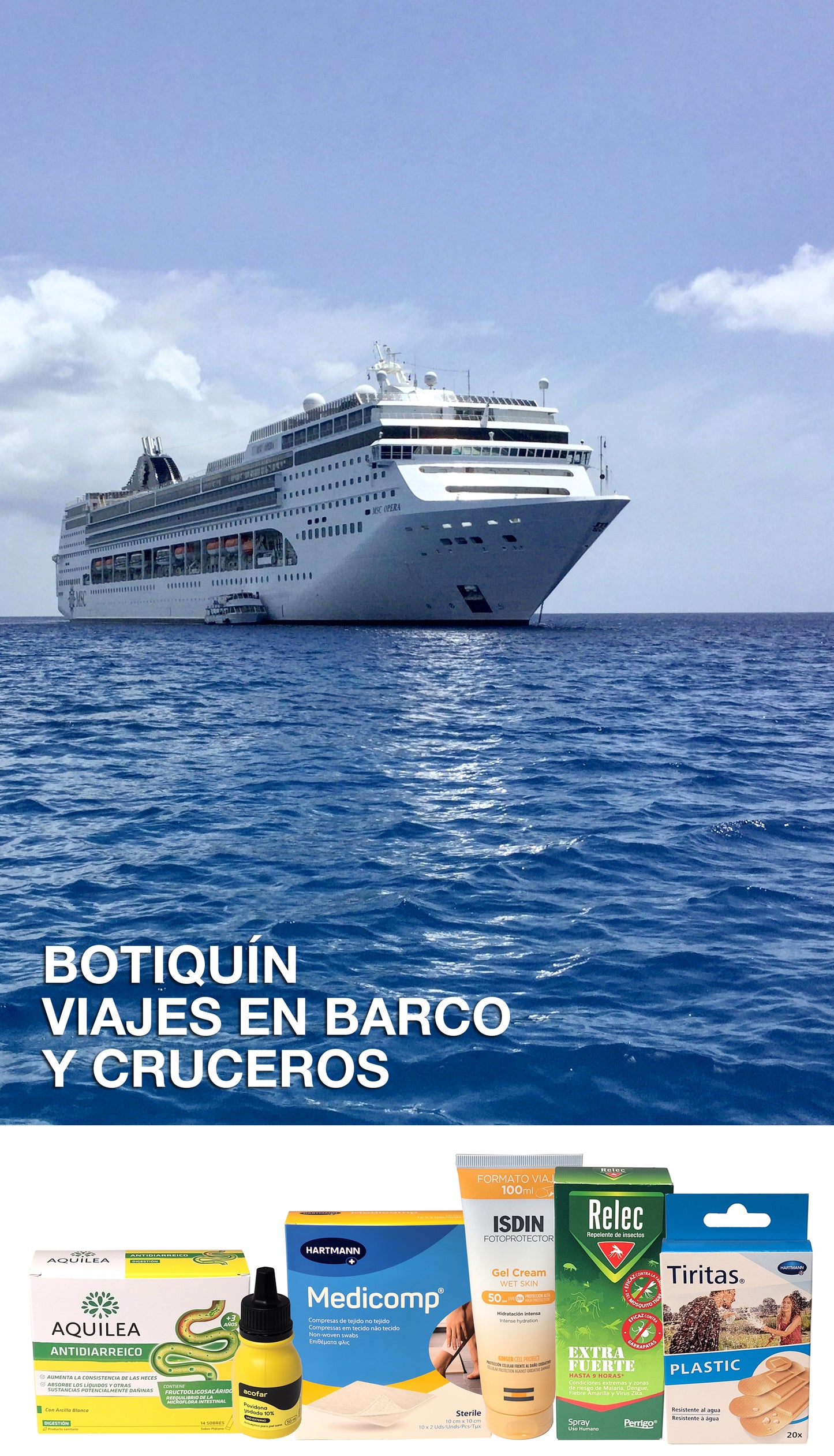 Botiquín de viaje básico para cuando vayas a hacer un crucero.