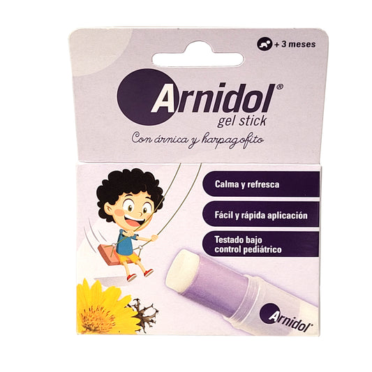 Arnidol stick árnica 15 g. Arnidol, gracias a su formulación natural a base de Árnica y Harpagofito, refresca y reconforta la piel aliviando los pequeños golpes de los niños.