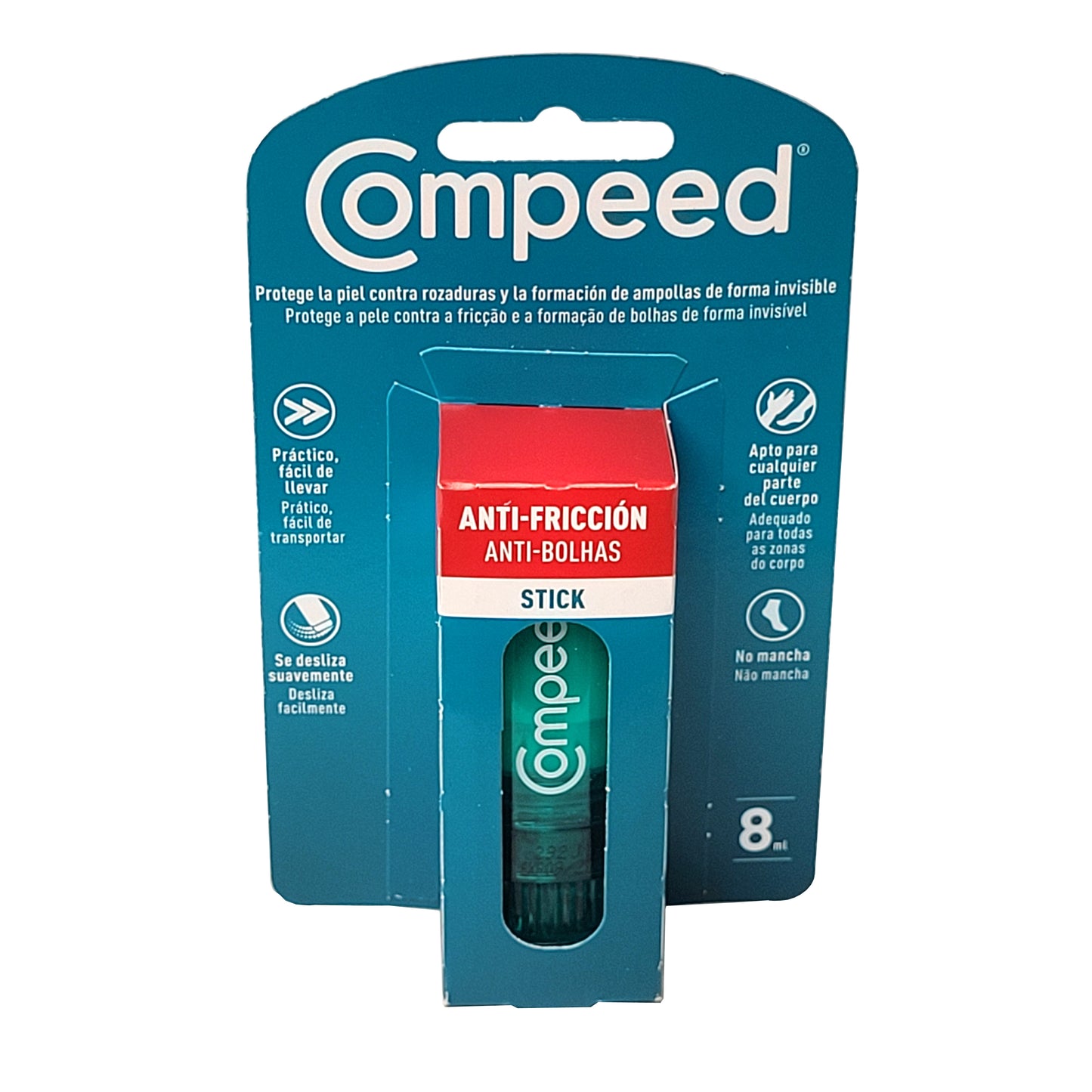 Compeed Stick anti rozaduras y anti formación de ampollas 8 ml. El Stick Anti-fricción Compeed® combate las rozaduras por fricción al reducir el roce en la piel, lo que a su vez ayuda a prevenir la formación de ampollas.