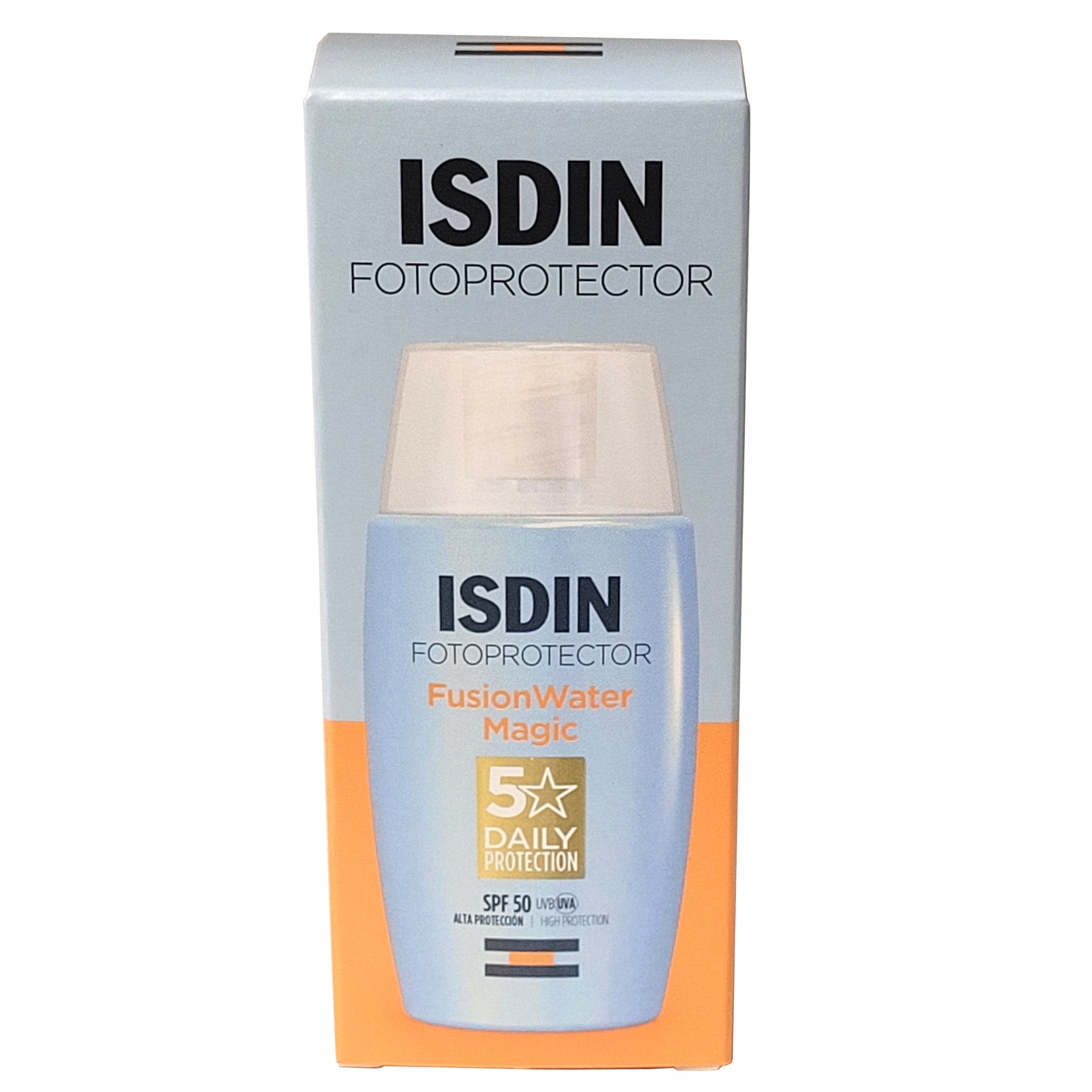 Fotoprotector facial FusionWater Isdin todo tipo de pieles 50 ml. Absorción inmediata, no deja residuo graso, no irrita los ojos, no comedogénico, mineral oil free, oil control.