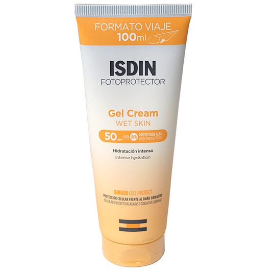 Fotoprotector Isdin Gel Cream SPF 50+ formato viaje 100 ml. Hidratante, rápida absorción, resistente al agua.