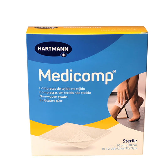 Medicomp gasas estériles suaves 10 cm X 10 cm 10 x 2 unidades. Gasas suaves de tejido sin tejer Medicomp®, para su uso en la limpieza y desinfección de pequeñas heridas. 