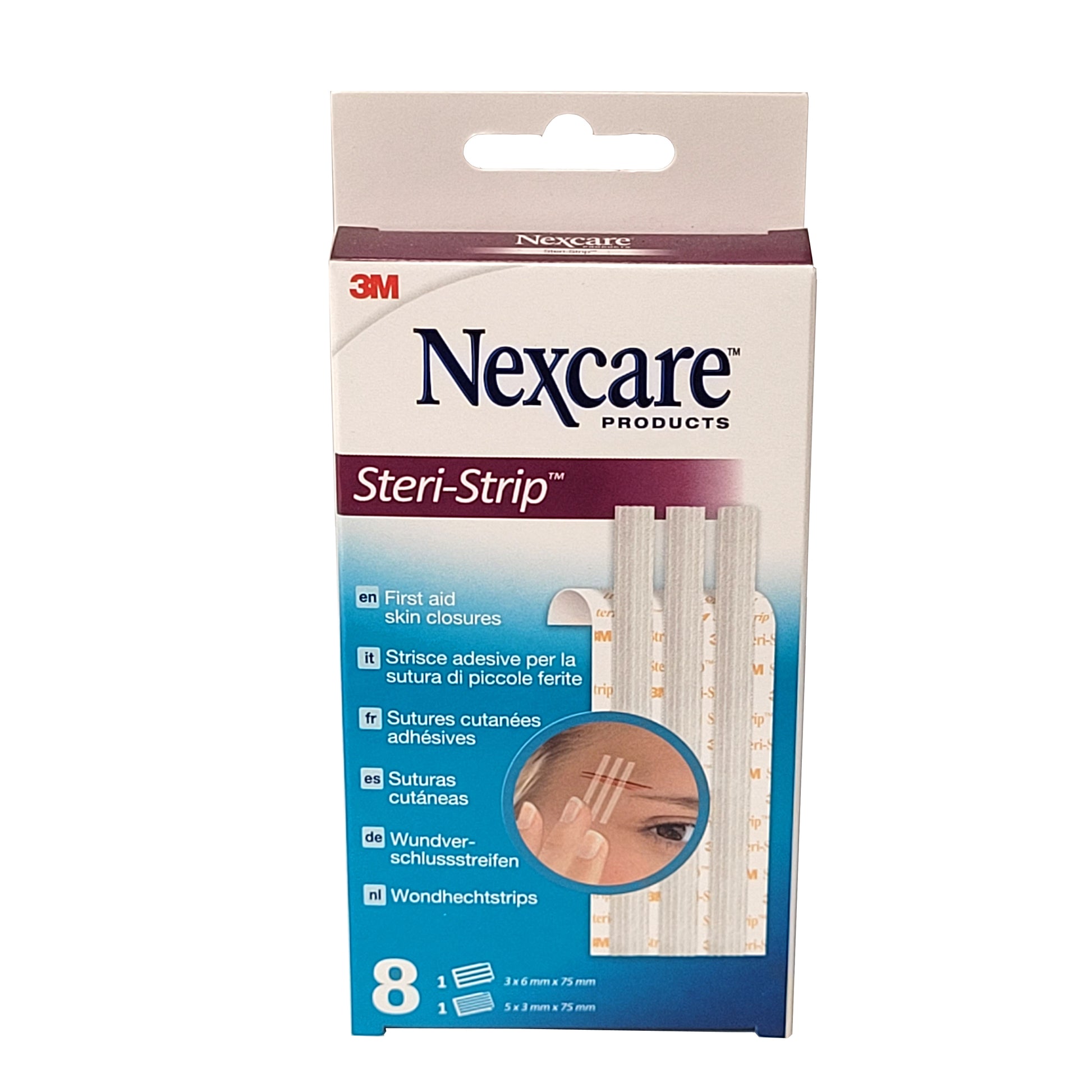 Nexcare Steri-Strip suturas cutáneas 8 unidades. Diseñadas para fijar, cerrar y soportar heridas y cortes pequeños.